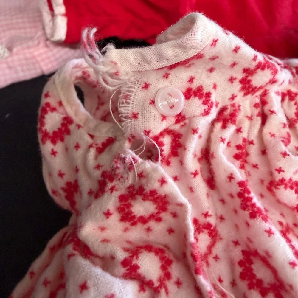 Vintage Doll Clothes Lot Red Coat Purple Knit Dress Pink Gown Floral Outfits